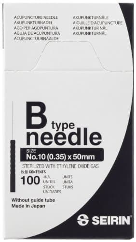 Seirin B-Type Acupuncture Black Handle 100 Needles, 50 mm Length x 0.35 mm Diameter by Seirin
