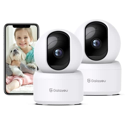 Indoor Security Camera 2K, Pet Camera, 360 Degree 2.4G WiFi Home Security Camera for Baby/Elder/Nanny with Night Vision, 24/7 SD Card Storage, Works with Alexa and Google Assistant G2-2Pack