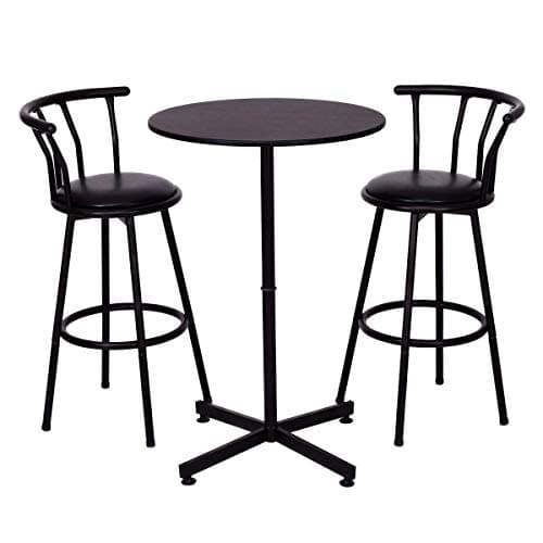 Casart 3 Piece Bar Table Set with 2 Stools Bistro Pub Kitchen Dining Furniture Black
