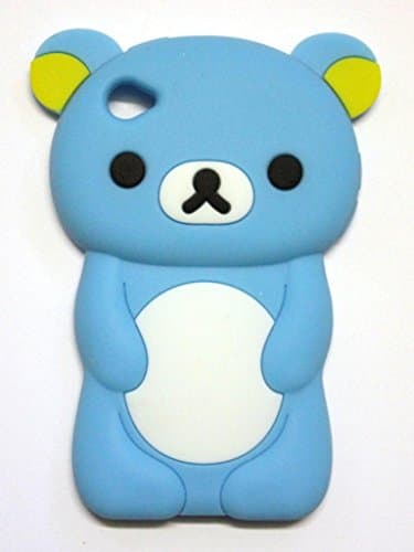 EEA 3D Cute Teddy Rilakkuma Bear Silicone Case for Apple iPhone 4 4S 4G (Light Blue) 
