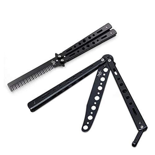 JOAZ Goods (2 Pack) Practice Butterfly Knife with Spring Latch and Butterfly Knife Comb Trainer Combo (Silver)