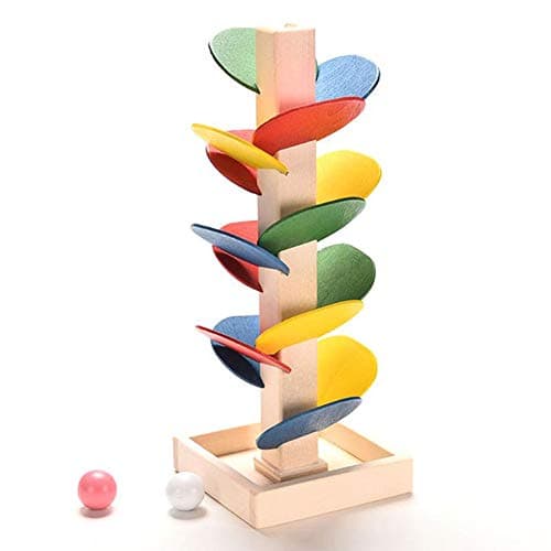 Wooden Tree Blocks, Rainbow Marble Ball Run Track Game Intelligence Educational Toy for Kids