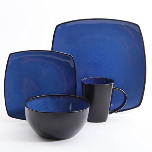 Square Dinnerware Service for 8 32-Piece And 4 16-Piece, Plates Bowls Mugs (32-Piece Set, Modern Blue & Black)