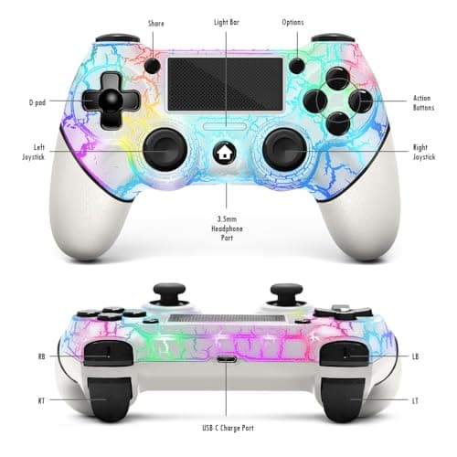 AceGamer 2 Pack Wireless Controller for PS4,Game Controller for PS4/Pro/Slim/PC,Gamepad Joystick with Turbo/Back Button/Dual Vibration/6-Axis Gyro Sensor/Touch Panel (White and Black Crack)