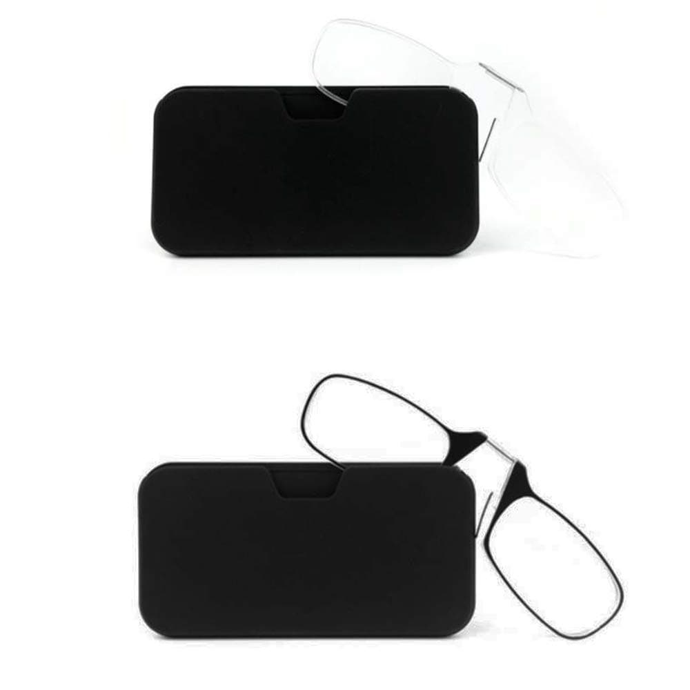 Reading Glasses 2 Pack Ultra Light Classic Collection Black and Clear Frames with Black Universal Pod Case, 1.00 Strength