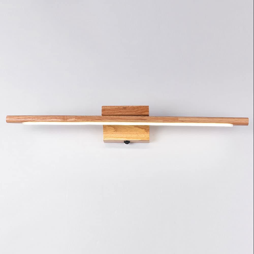 Baska Wood Vanity Light LED Bathroom Wall Sconce with Switch, Linear Makeup Mirror Front Lamp, Wooden Bath Vanity Lighting Fixture Nordic Mirror Cabinet Lights for Washroom