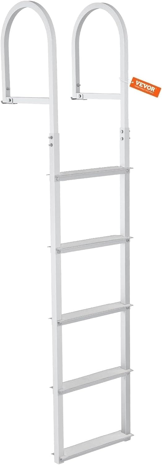 VEVOR Removable Dock Ladder 5 Steps, 500Lbs Load Capacity Pontoon Boat Ladder, Aluminum Swim Ladder with Nonslip Design for Lake, Marine Boarding, Pool