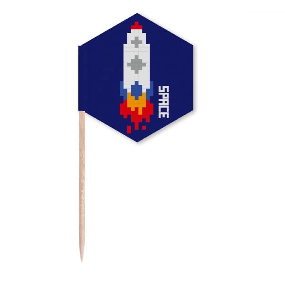 Space Ship Rocket Fire Universe Pixel Toothpick Flags Cupcake Picks Party Celebration