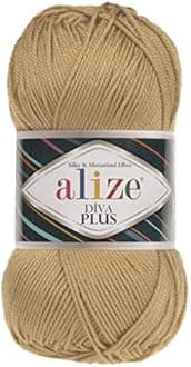 100% Microfiber Acrylic Alize Diva Plus Silk and Mercerized Effect Knitting 3 DK & Light Worsted Crochet Yarn Lot of 4 Ball skeins 400gr 962 yds Color (298 - Caramel)