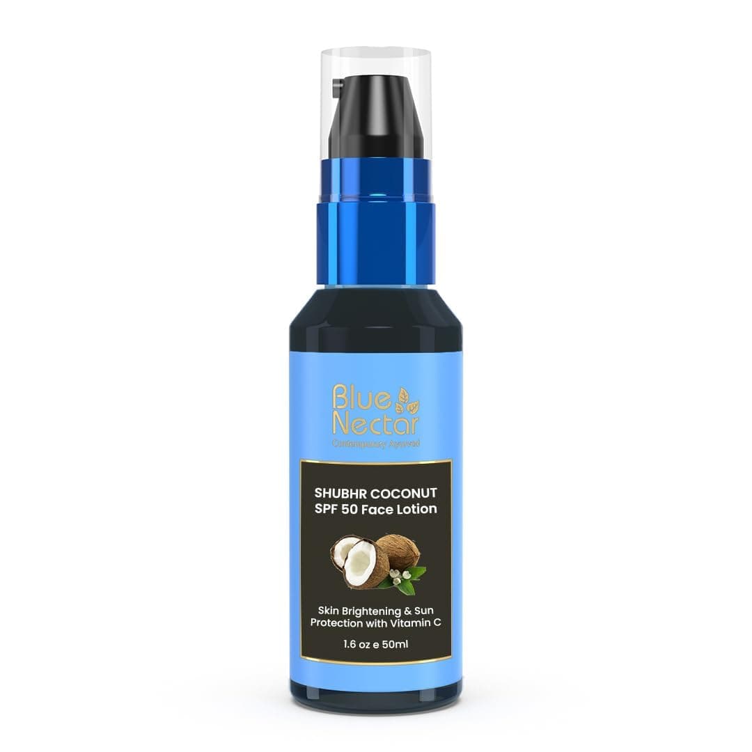 Coconut Sunscreen SPF 50 Lotion | No White Cast, Plant Based Sunscreen with Vitamin C for Skin Brightening (18 Herbs, 50ml)