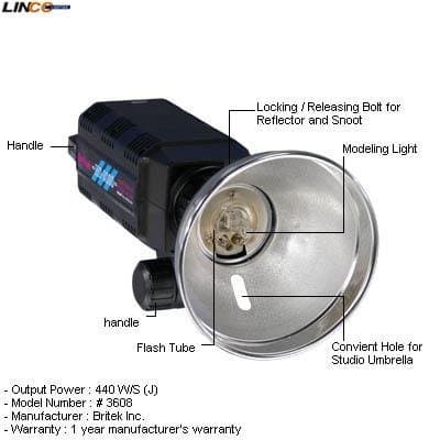 Britek#3608 Photo Studio HS-2000 Strobe Light 440w/s with Reflector and 15 Feet sync Cord