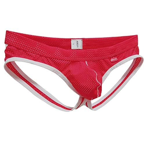 Men's Mesh Low-Rise Jock Strap (Large, Red)