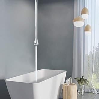 Bathroom Ceiling Faucet - Solid Brass Wall Mounted Bathtub Mixer Tap With Water Drop Spout (Chrome-B)