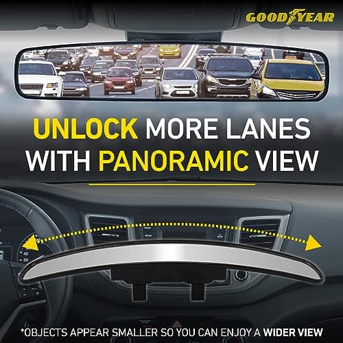 Goodyear 17” Panoramic Rear View Mirror – Universal Wide Angle Rear View Mirror for Car/SUV/Truck – Anti-Glare, Clip-On Large Rearview Extender for Safer Driving & Parking