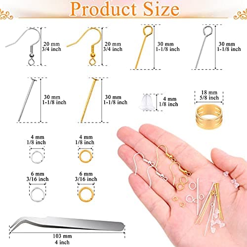 Hypoallergenic Earring Making Kit, modacraft 2000Pcs Earring Making Supplies Kit with Hypoallergenic Hooks, Earring Findings, Backs, Pins Jump Rings for Jewelry Making Supplies