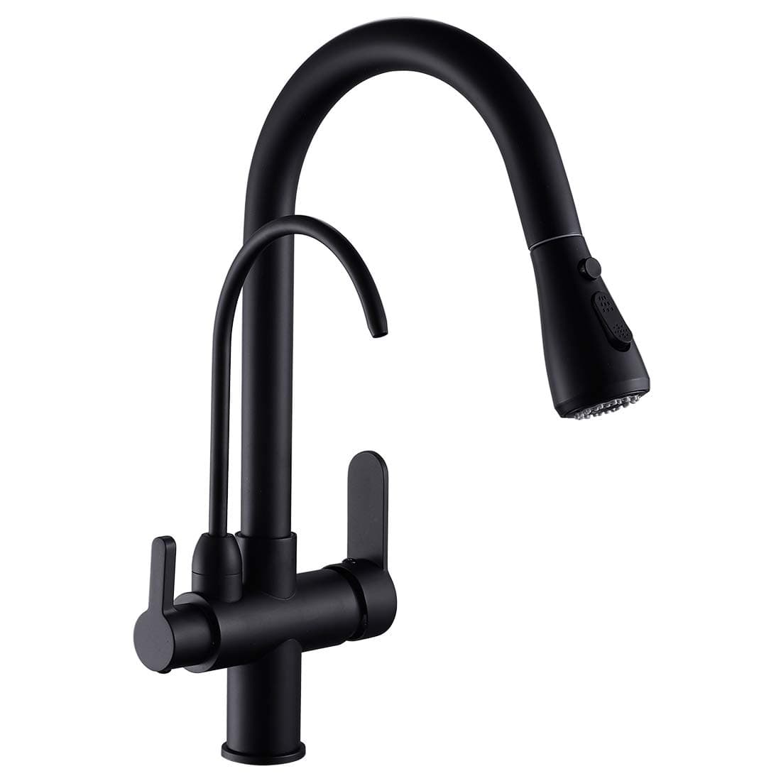 WANFAN Kitchen Sink Faucet with Pull Down Sprayer 2 Handle 3 in 1 Water Filter Purifier Faucets Black 0195R