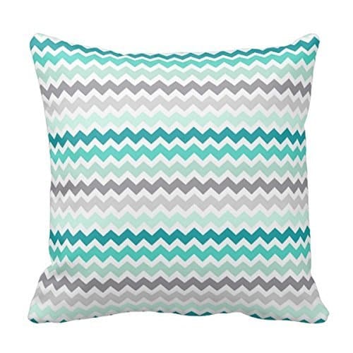 MARCOMAX Grey Teal Chevron Decorative Square Cushion Cover