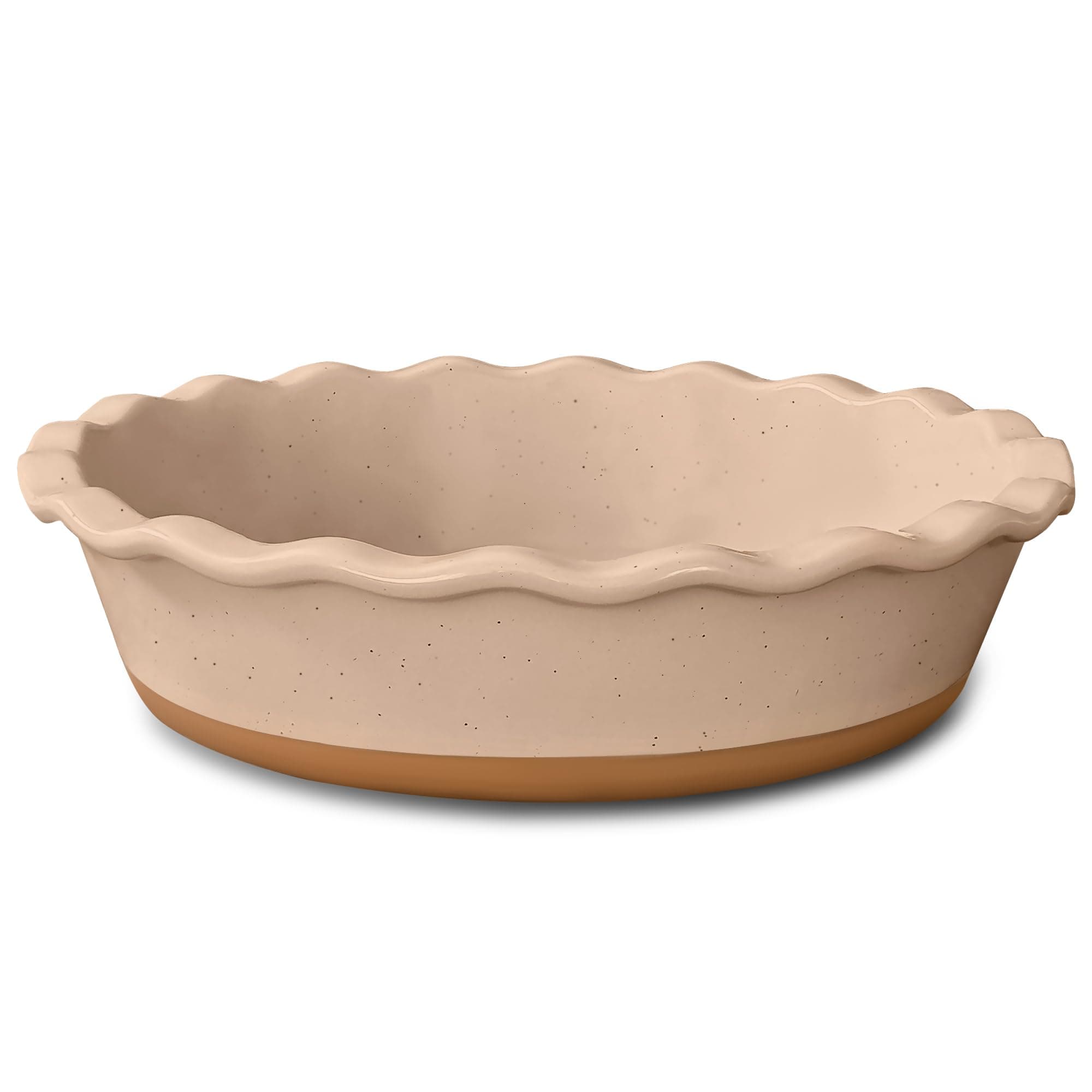 MORA CERAMICS HIT PAUSE Pie Pan for Baking - 9 inch - Deep and Fluted Pie Dish for Old Fashion Apple Pie, Quiche, Pot Pies, Tart, etc - Modern Farmhouse Style Porcelain Pie Plate - Chai
