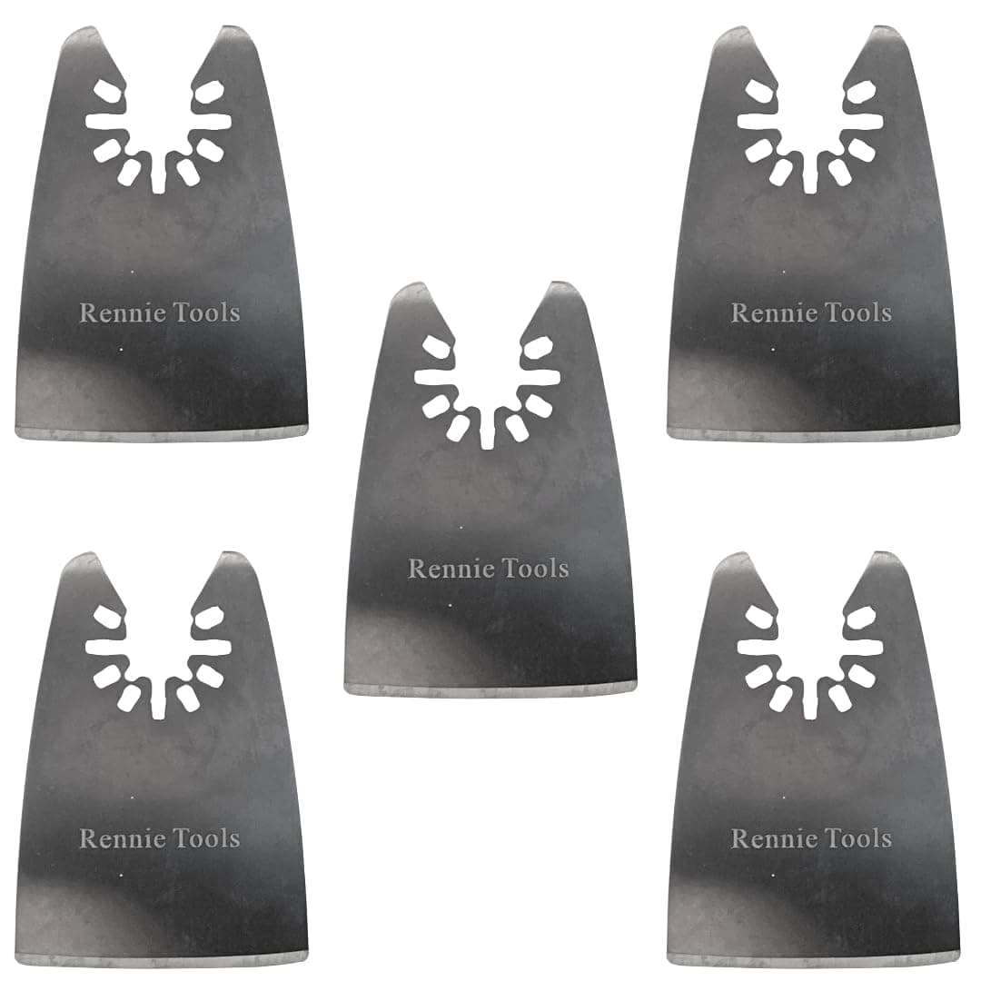 5 X Rennie Tools 50mm Wide Flat Scraper Blades/Oscillating Multitool Blades for Scraping Cutting Removing Paint Caulk Adhesive Sealant Compatible with Dewalt Stanley Worx F30 Erbauer Black & Decker