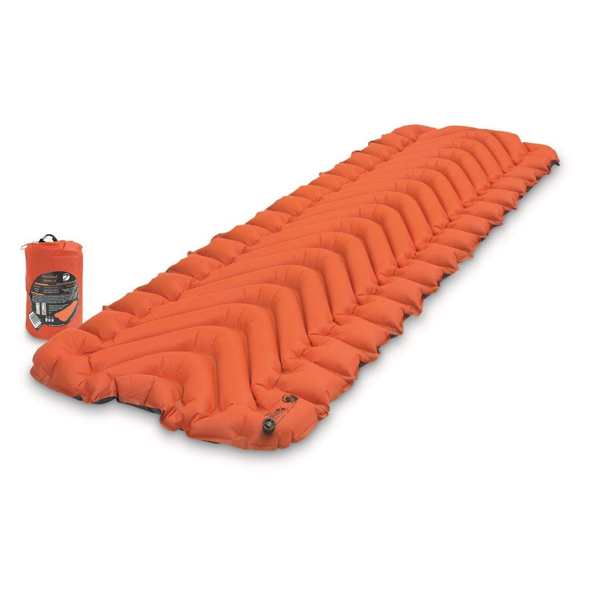 KLYMIT Insulated Static V Inflatable Sleeping Pad | Comfortable, Lightweight, Easy to Inflate, Portable Air Bed Mattress for Camping, Backpacking and Hiking — Orange