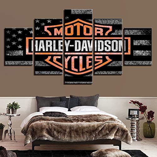5 Panels Prints On Canvas Harley Davidson Wall Artwork Sign Office Home Decorations Painting,A,100200cm