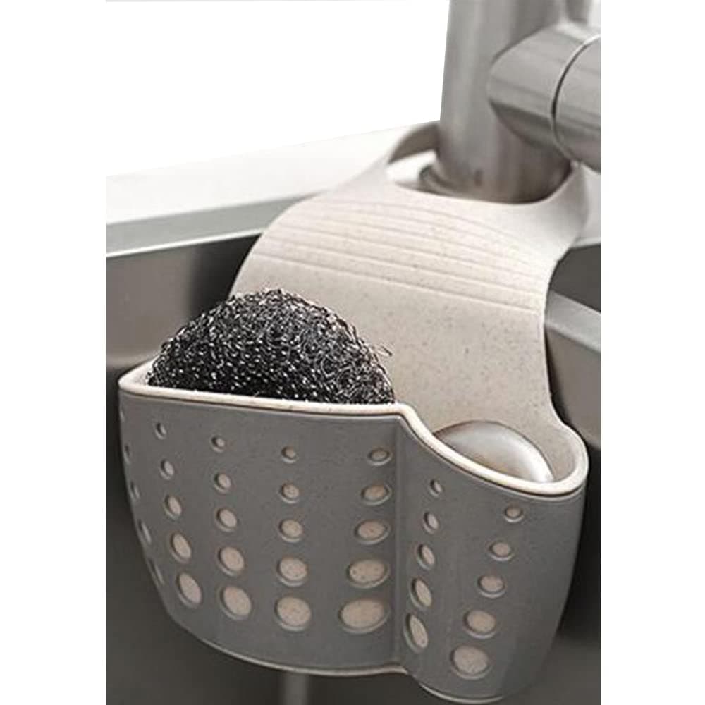 TuuTyss Wheat Straw Hanging Ajustable Strap Sponge Holder Sink Caddy for Kitchen,Grey