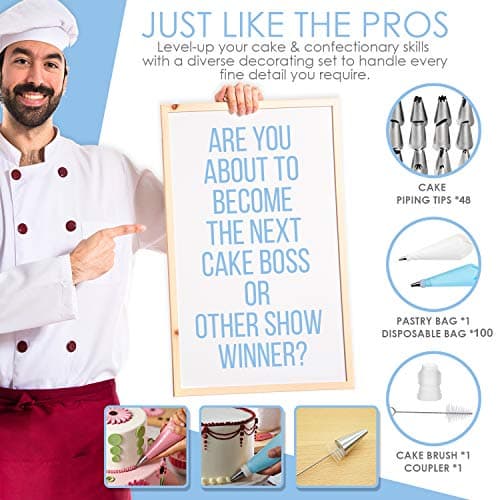 [73 pcs] Cake Decorating Supplies - Professional Cupcake Decorating Kit | Baking Supplies | Rotating Turntable Stand, Frosting, Piping Bags and Tips Set, Icing Spatula and Smoother, Pastry Tools