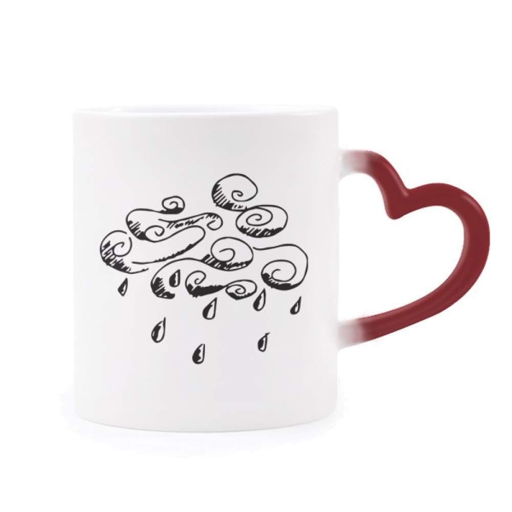Cloudy Rainy Hand Painted Pattern Heat Sensitive Mug Red Color Changing Stoneware Cup