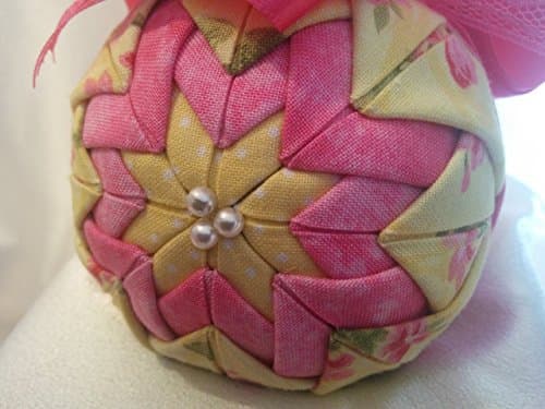 folded fabric ornament pink and yellow