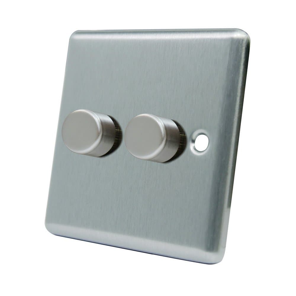 AET CSC2GDIM40 10 A 400 W 2-Gang 2-Way Satin Finish Chrome Classical Double Light Dimmer Switch