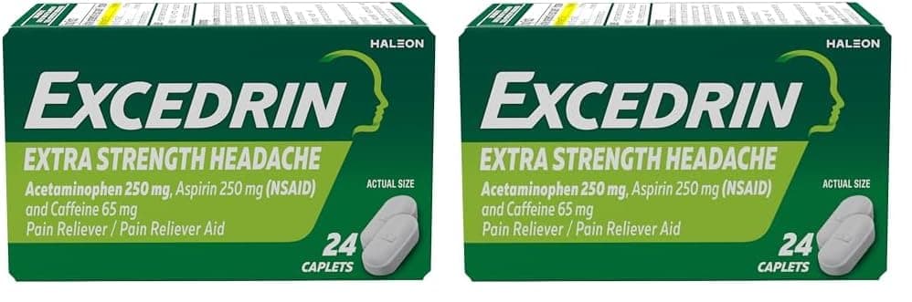 Excedrin Extra Strength Caplets for Headache Pain Relief, 24 Count (Pack of 2)