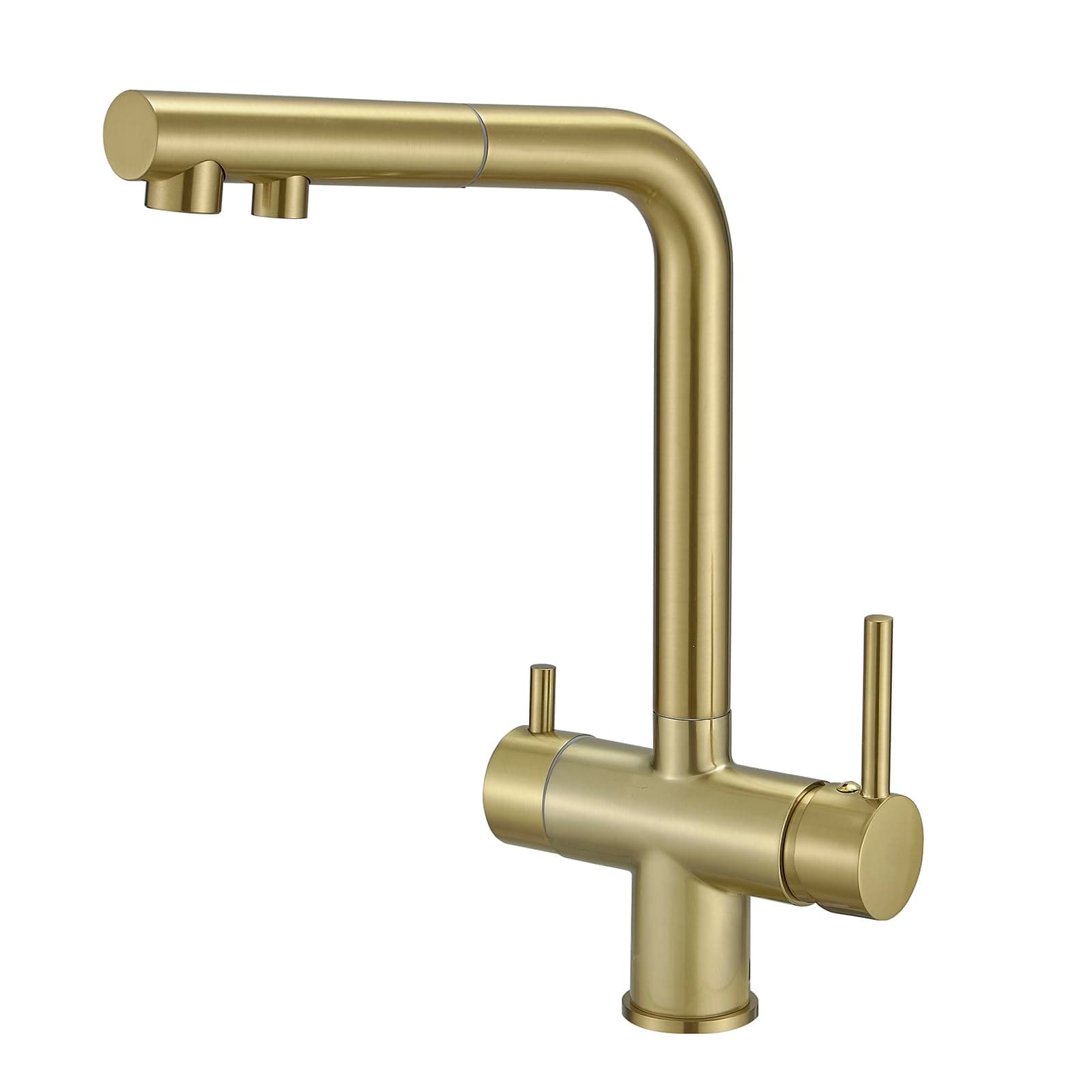 3 Way Kitchen Tap with Pull Out Hose Rotating Faucet 3 Way Water Filter Tap Kitchen Drinking Taps Sink Mixer Brushed Gold