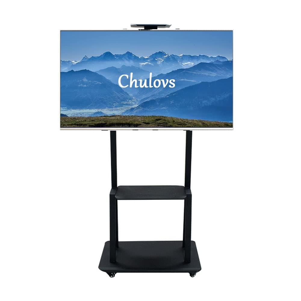 NEW Tall Mobile Floor TV Mount Stand Height Adjustable with Lockable Casters and 2 Tier AV Shelves for Extra Large Flat Panel LED LCD Plasma Screen up to 75 inch VESA 600x400 Load 70KG (Black)