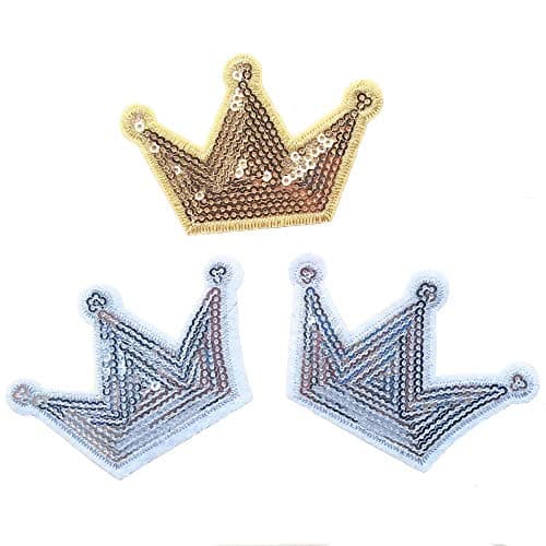 Qingxi Charm 20pcs Assorted Sequin Crown Styles Sewing on/Iron on Embroidered Patches Clothes Dress Hat Pants Shoes Curtain Sewing Decorating DIY Craft Embarrassment Applique Patches (Crown 20pcs)