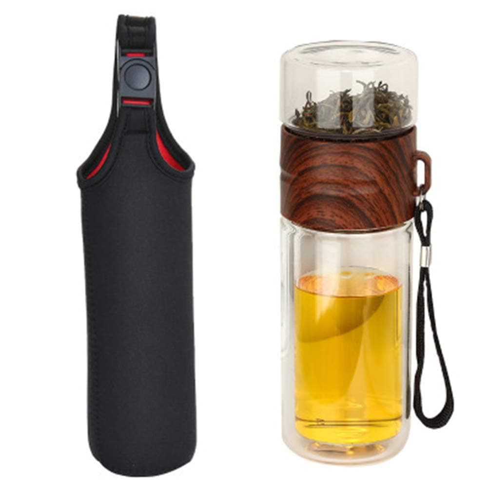 Loopunk Double Wall Glass Water Bottle Tea and Water Separation Bottle Mug Cup with Tea Infuser Home Office