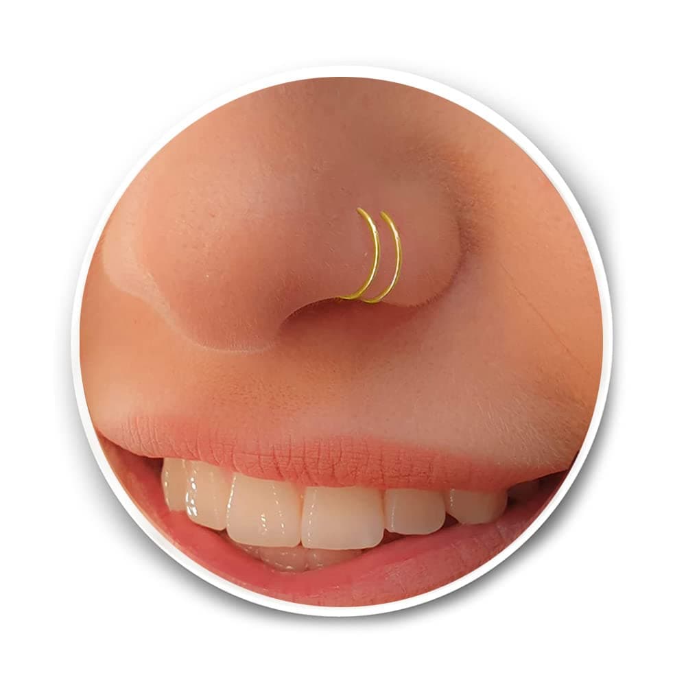 Tiny Gold Double Hoop Nose Ring - Spiral Nose Ring 20 Gauge Snug Double Nose Piercing Thin Nose Piercings Hoops (gold-filled)