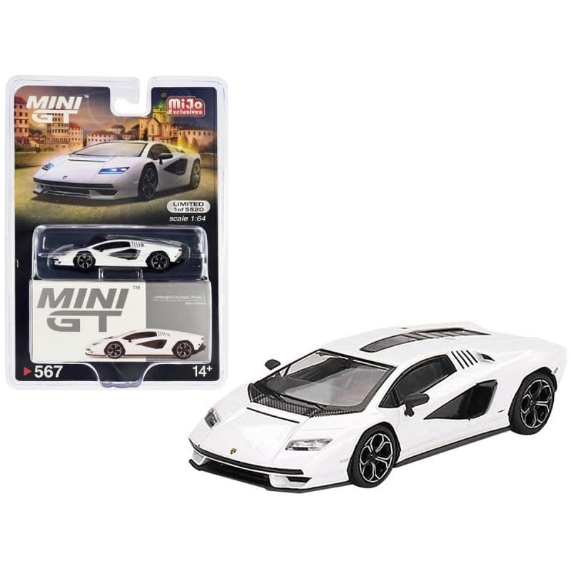 MINI GT True Scale Miniatures Model Car Compatible with Lamborghini Countach LPI 800-4 Bianco Siderale 1/64 Diecast Model Car MGT00567