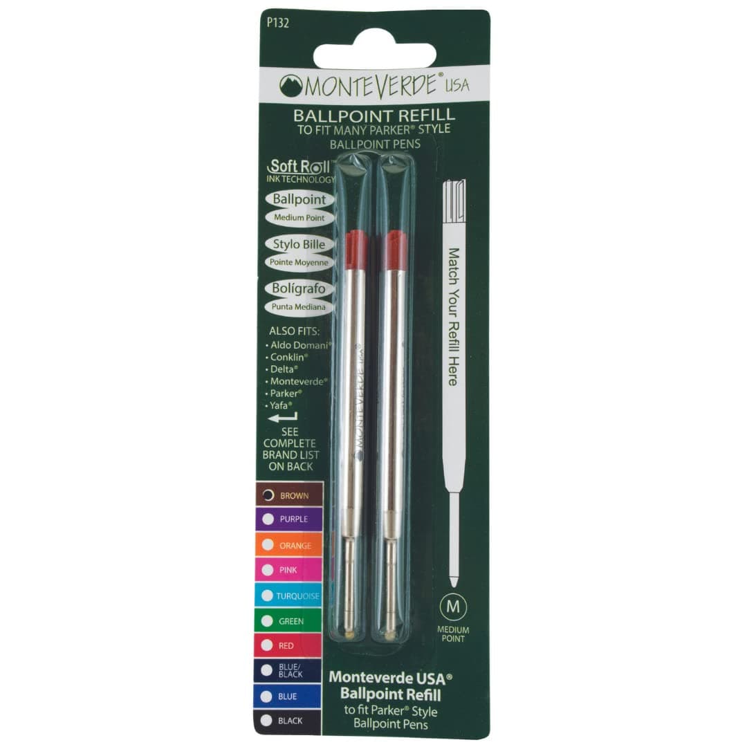 Monteverde Medium Ballpoint Soft Roll Refill for Parker Pens - Brown (Pack of 2)