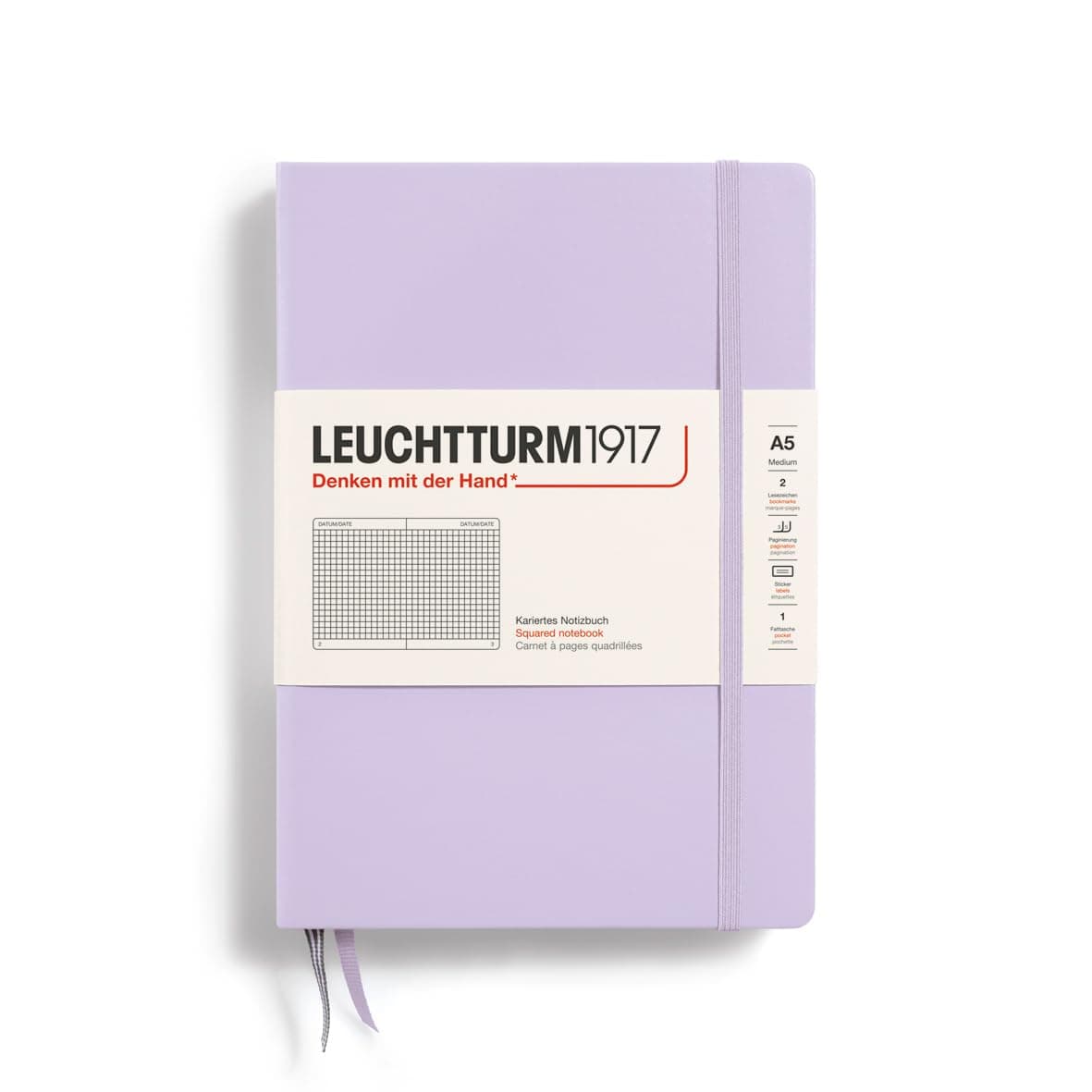 Notebook Hardcover Medium A5-251 Numbered Pages for Writing and Journaling (Lilac, Squared)
