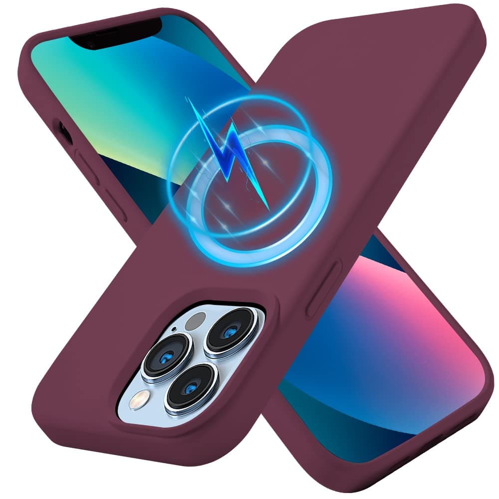KimguardSilicone Magnetic Case for iPhone 13 Pro Max Magsafe Case Silicone Phone Case with Microfiber Lining for iPhone 13 Pro Max 6.7 inch 2021,WineRed