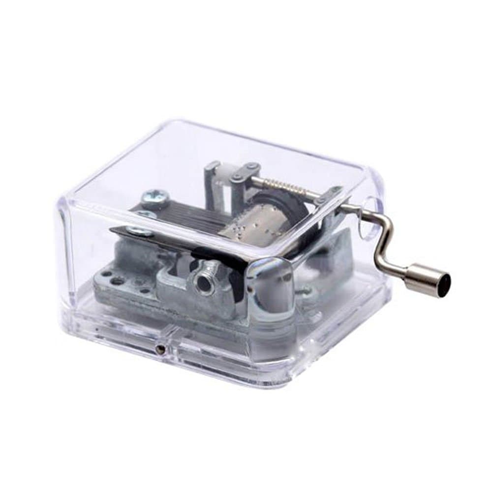 Gneric Hand Crank Plastic Music Box with Silver-Plating Movement,The Wind Forest Musical Box,Transparent