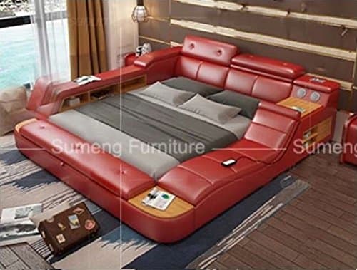 All in One Leather Double Bed Frame with Speakers Storage Safe Perfect Relaxation SU King Size or Queen Size (Queen Size)
