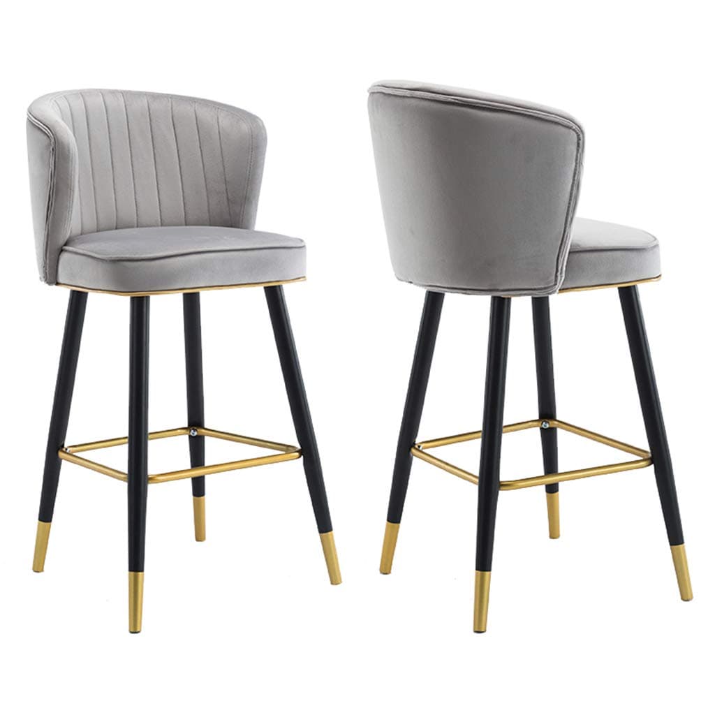 Bar Stools, Kitchen Counter Height Breakfast Stool, Set of 2,Modern Velvet Upholstered Seat Bar Chairs with Back Dining Chairs, Grey
