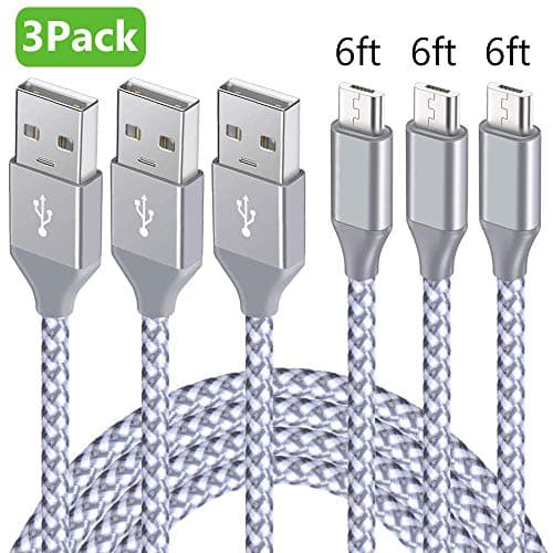 HoblazeMicro USB Cable, 3Pack 6FT Android Charger Cord Long Nylon Braided Sync and Fast Charging Cables Compatible with Smartphone, Tablet and More