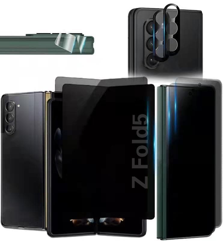 Samsung Galaxy Z Fold 5+ Tempered Glass Screen Protector - Privacy Front & Inner Film + Camera Lens & Side Film Protectors - Scratch Resistant, Bubble Free