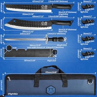 XYJ Portable Chef Knife Set Professional,Since 1986,Culinary Cooking Knife,Camping Slicing Vegetable Knives with Cover,Bag,Sharpening Stick,Full Tang for Mom Dad