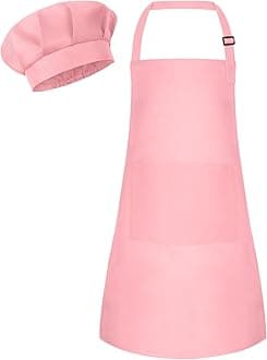 Kids Apron and Chef Hat Set Children Apron Adjustable with 2 Pockets Children Chef Painting for Cooking Baking