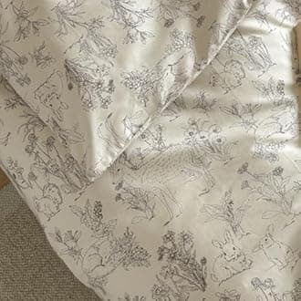 BlueBlue Rabbit Duvet Cover Set Queen 100% Cotton Bedding for Kids Boys Girls Teens Bunny Squirrel Deer Floral on White 1 Kawaii Animal Full Comforter Cover 2 Pillow Shams, Queen