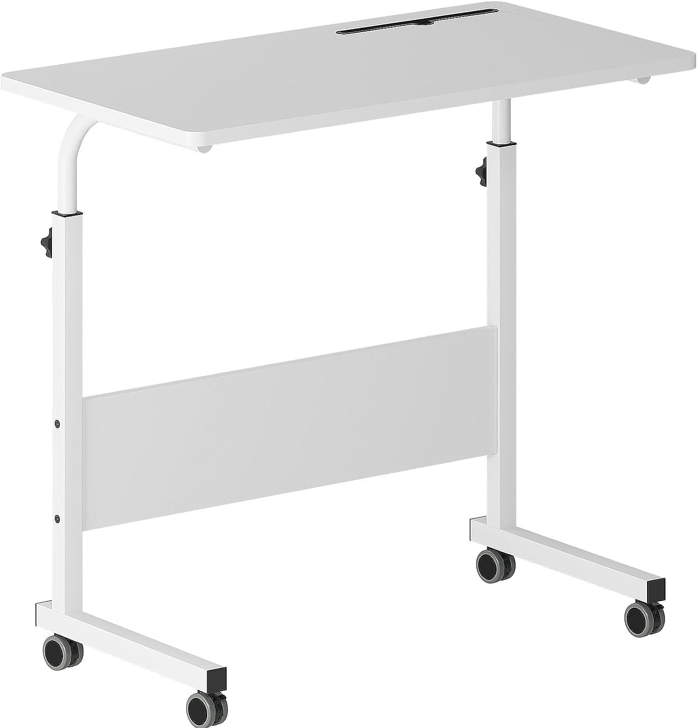 Need Mobile Side Table 31.4 inches Tablet Slot & Wheels Mobile Laptop Table Height Adjustable Movable Laptop Computer Stand for Bed Sofa White,NDAE-10CZZS05-3-80WT