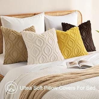 decorUhome Set of 2 Faux Fur Cushion Covers 65x65 cm, Decorative Soft Plush Fluffy Velvet Cushion Cover 26X26 Inch, Square Boho Neutral Pillow case for Sofa, Mustard Yellow